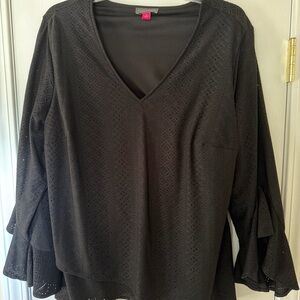 Vince Camuto Black Eyelet V-Neck Blouse